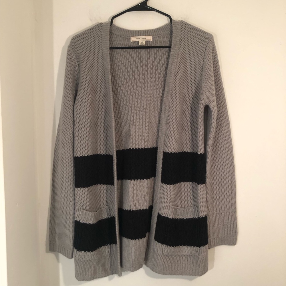 Adam Levine Open Knit Cardigan Sweater Sz. XS ColorBlock Gray / Black